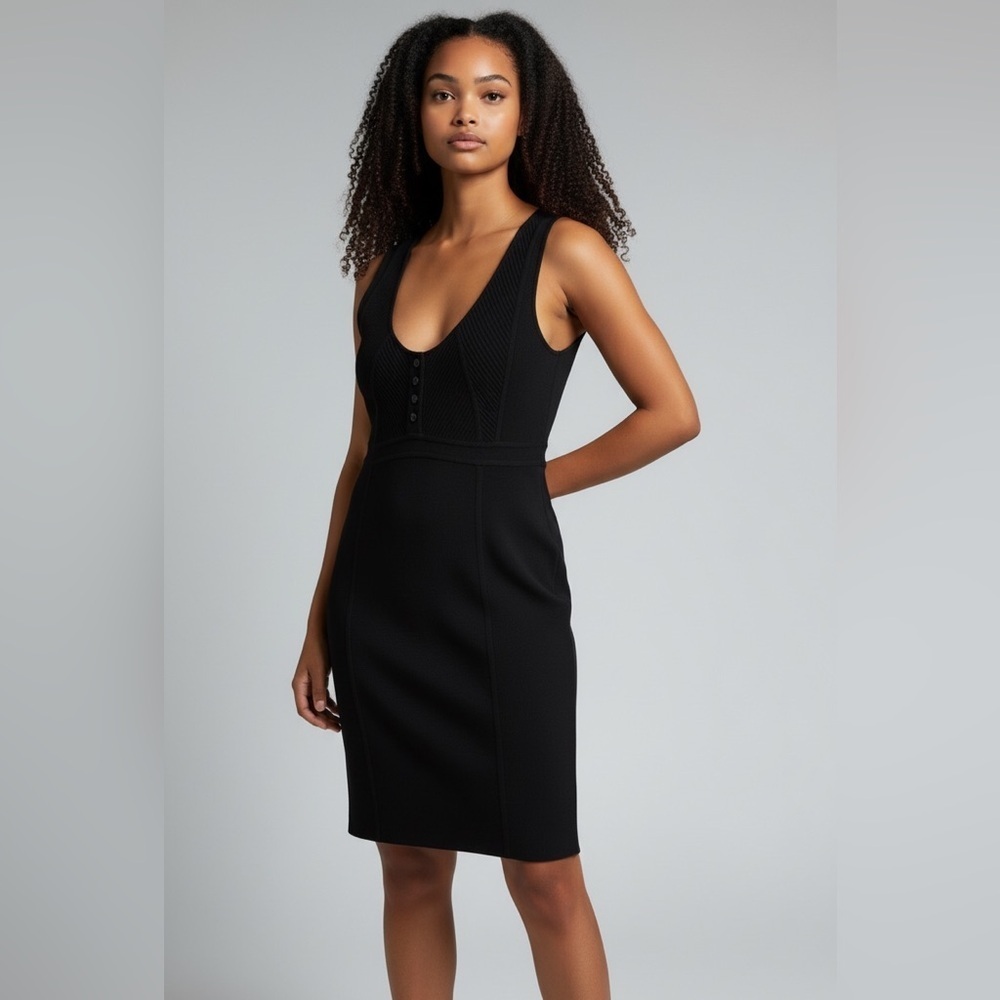 Kenneth Cole NWT Black Knit Dress, Wool & Spandex, Wrinkle Free, Sleeveless
